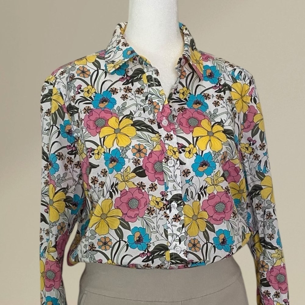 Talbots Floral Multi-Color L/S Cotton Button Shirt – Size Large Petite